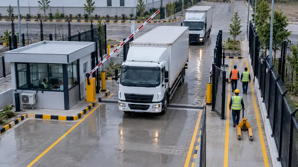 Example: vehicle and people counting at the main gate, trucks and workers coming in.
