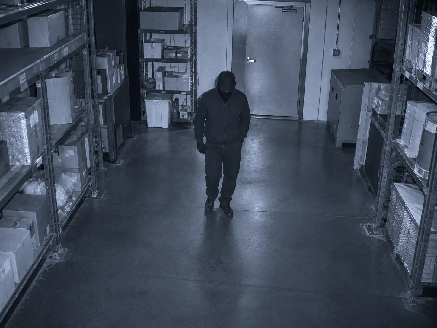 Example: at night, a person walks into a locked store room; FACSOR detects the unauthorised entry and raises an alert.