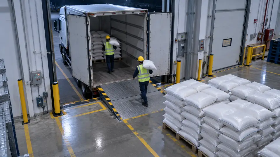 Example: bag counting at a loading dock, workers carrying sacks into a truck.