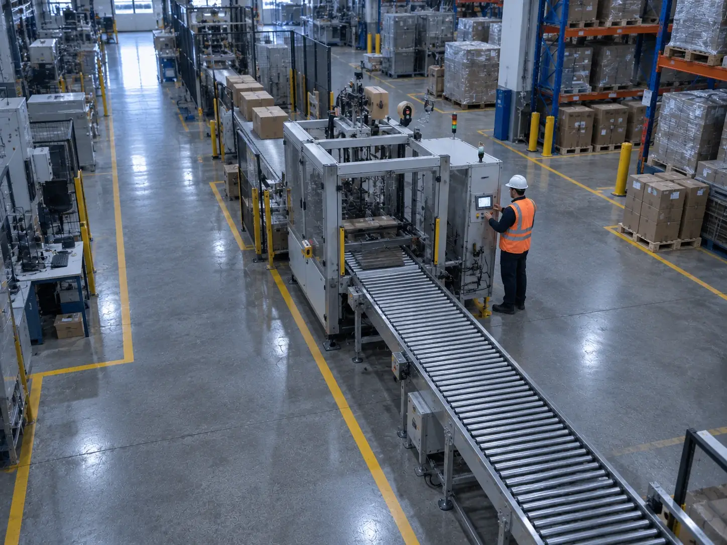 Example: a packing line running, cartons coming off the machine; FACSOR tracks availability, performance and worker efficiency for the line.