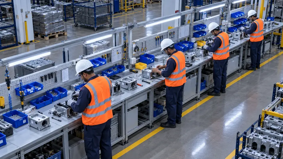 Example: PPE detection at assembly benches, one worker working without gloves.